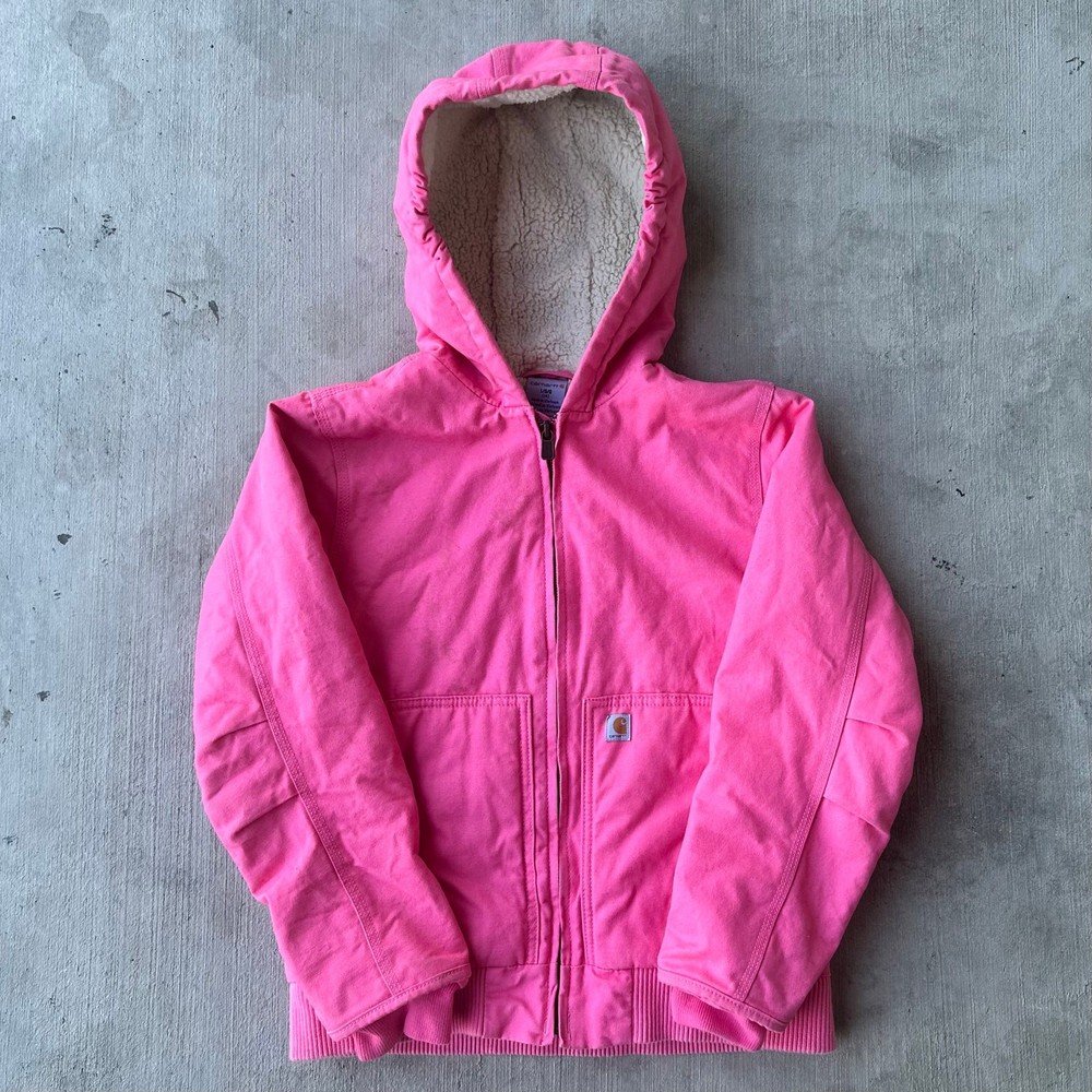 Vintage Y2K YOUTH pink Carhartt hooded Sherpa work wear jacket