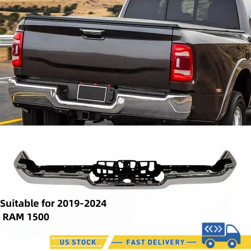 New Chrome Rear Bumper Suitable for 2019-2024 RAM 1500 with Single Piece Exhaust