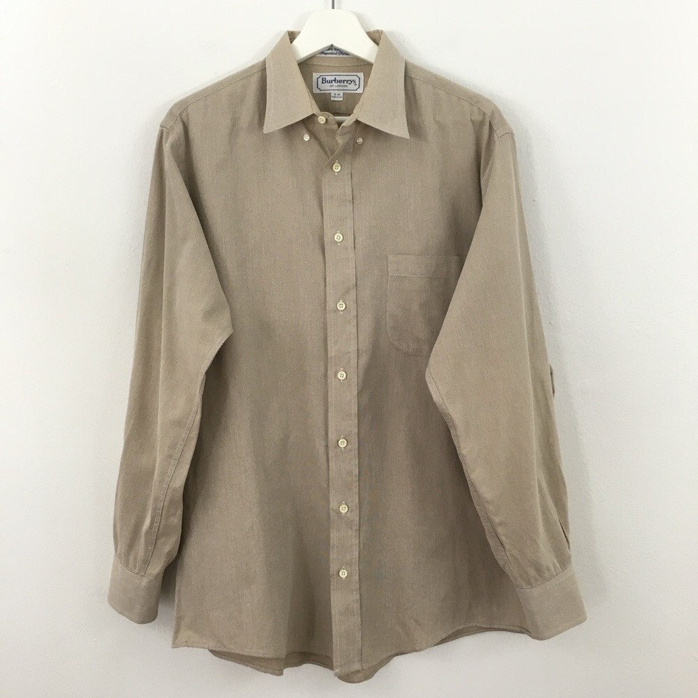 Burberry’s Men’s Cotton Brown Button Down Long Sleeve Shirt Size 16-34