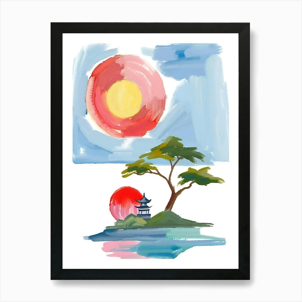 Watercolor Of A Tree And Sun Art Pr Framed Wall Art Poster Canvas Print Picture