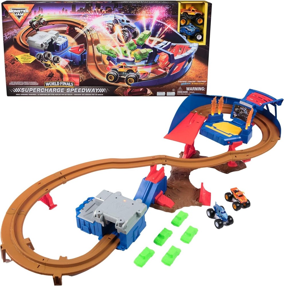 Monster Jam, Supercharge Speedway Playset, Megalodon and El Toro Loco Die-Cast M