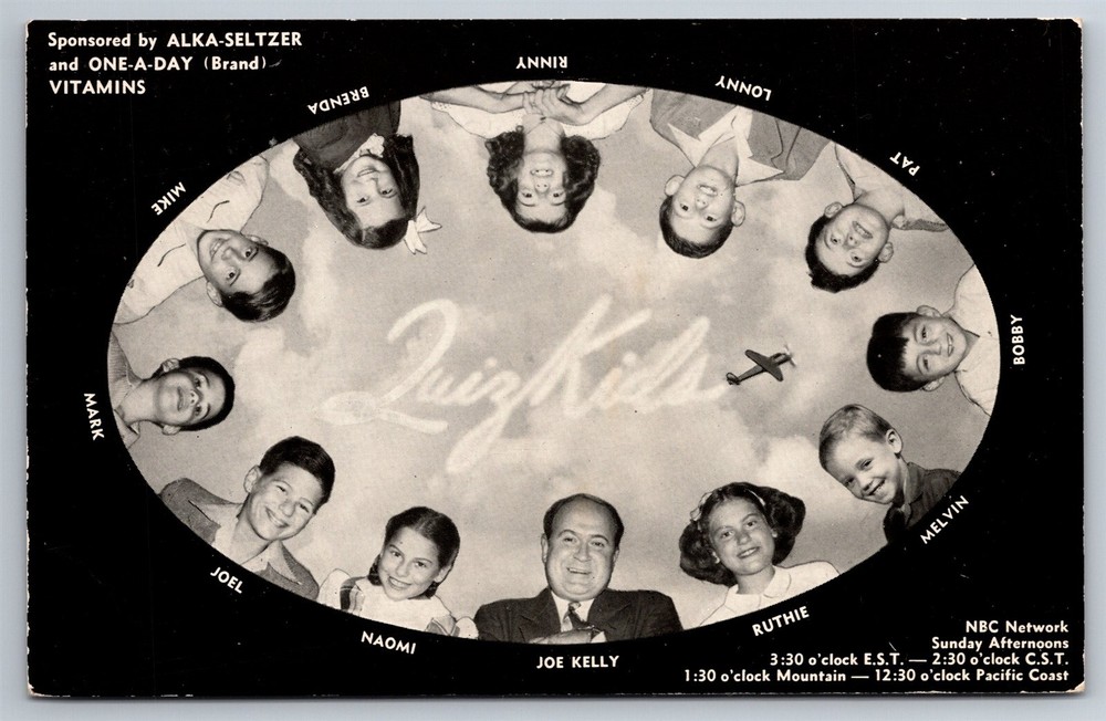 Quiz Kids NBC Alka-Seltzer & One-A-Day Vitamins Advertising C1949 Postcard Y12