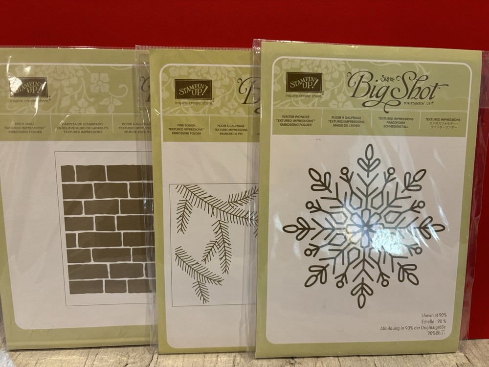 Stampin Up Sizzix Embossing Folder Lot of 3- Winter Wonder/Brick/Pine Bough-NEW