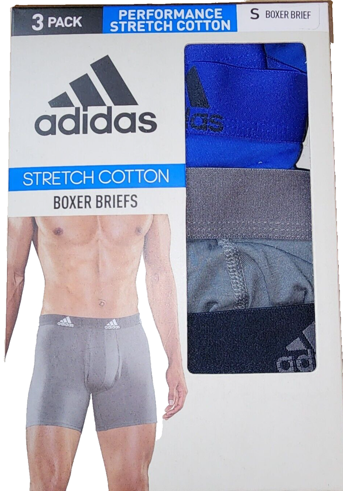 adidas Performance Stretch Cotton Boxer Brief Underwear 3-Pack Size Mens Small