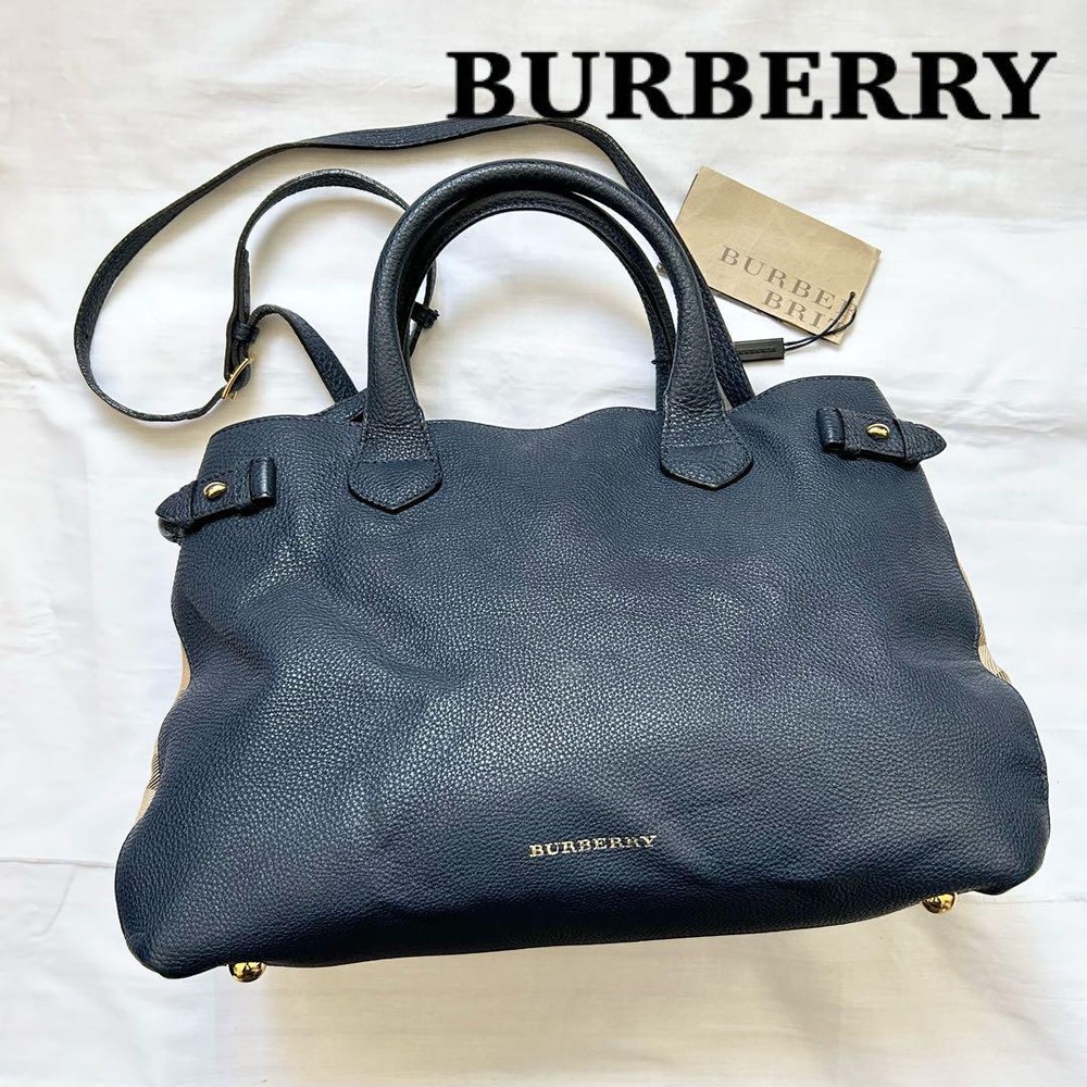 Burberry Shoulder Bag Nova Check Leather Navy Authentic F1204250