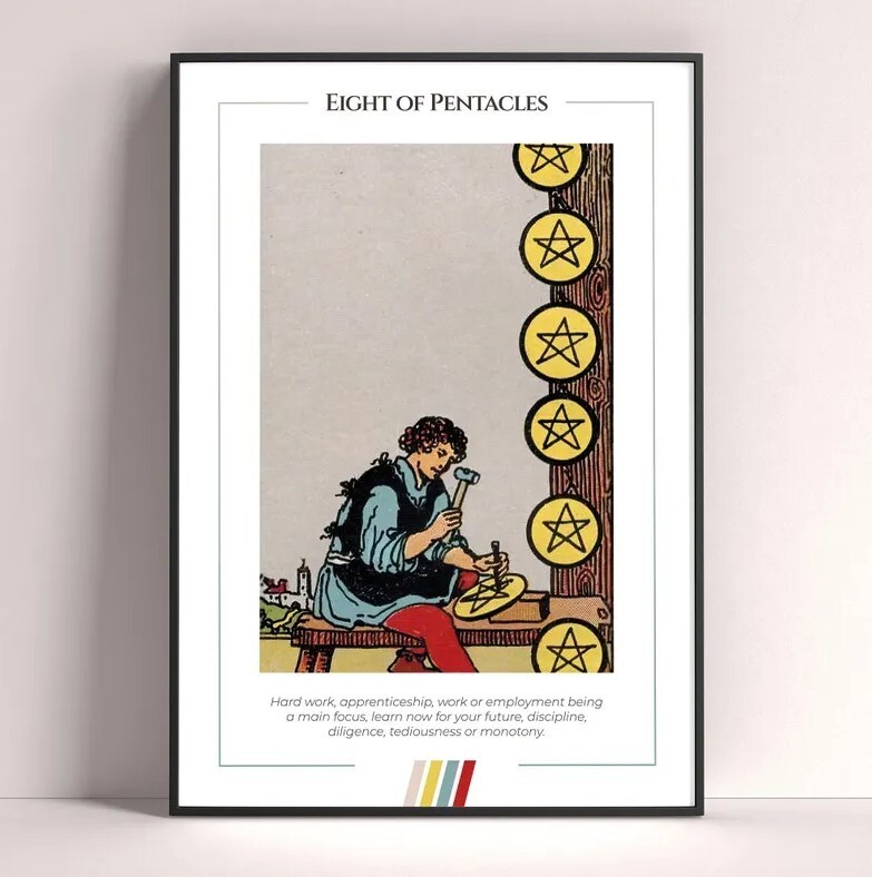 Eight of Pentacles Tarot Card Art Print - Witchy Wall Decor & Spiritual Gift