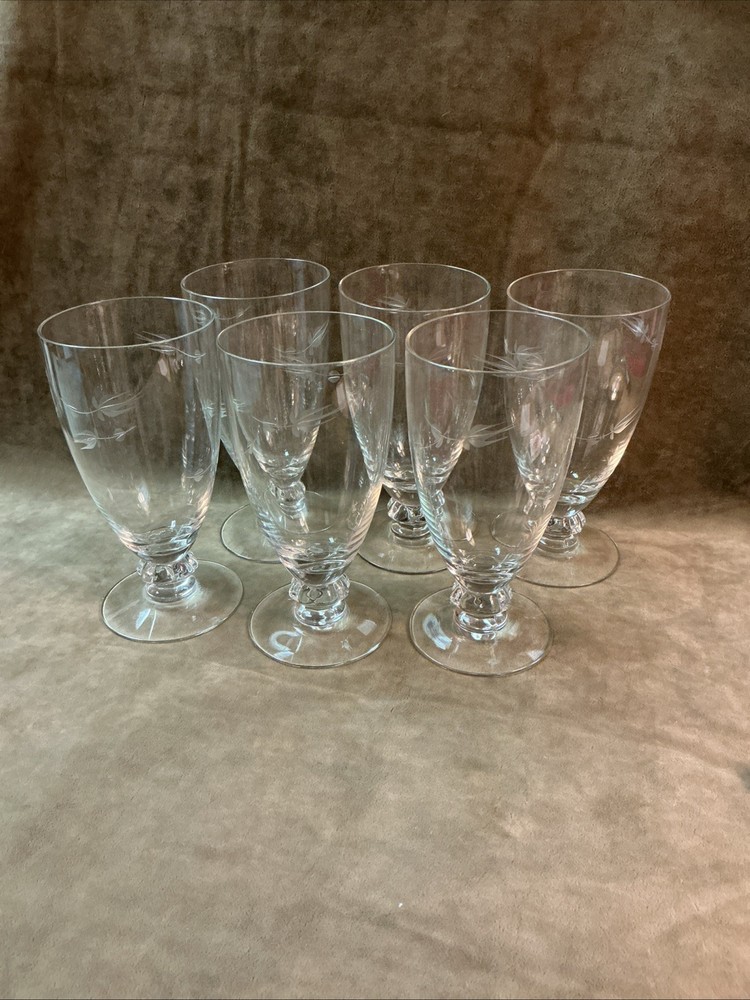 Vintage 1950s Heisey Clear glass rosebud cut iced tea stem a lot of six Pieces