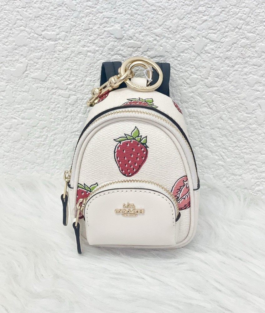 Coach Mini Court Backpack Charm Strawberry Print CAO93  
