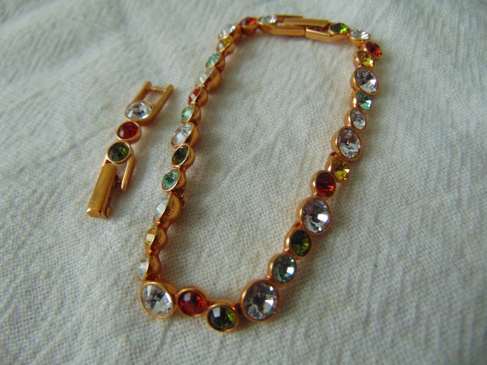 vintage Swarovski signed multi colored crystals bracelet w/ extender link bracel