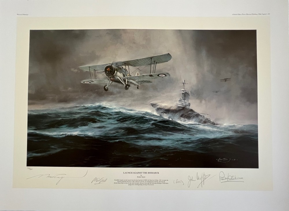 Impresión Launch Against the Bismarck Robert Taylor LE con libro de pinturas marítimas