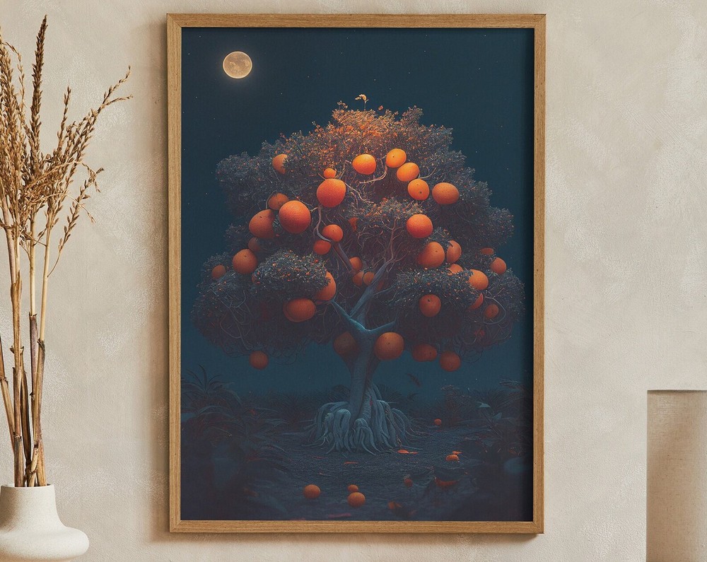 Surreal Orange Tree Painting Botanic Print Artwork Print At Home Wall Art Wall