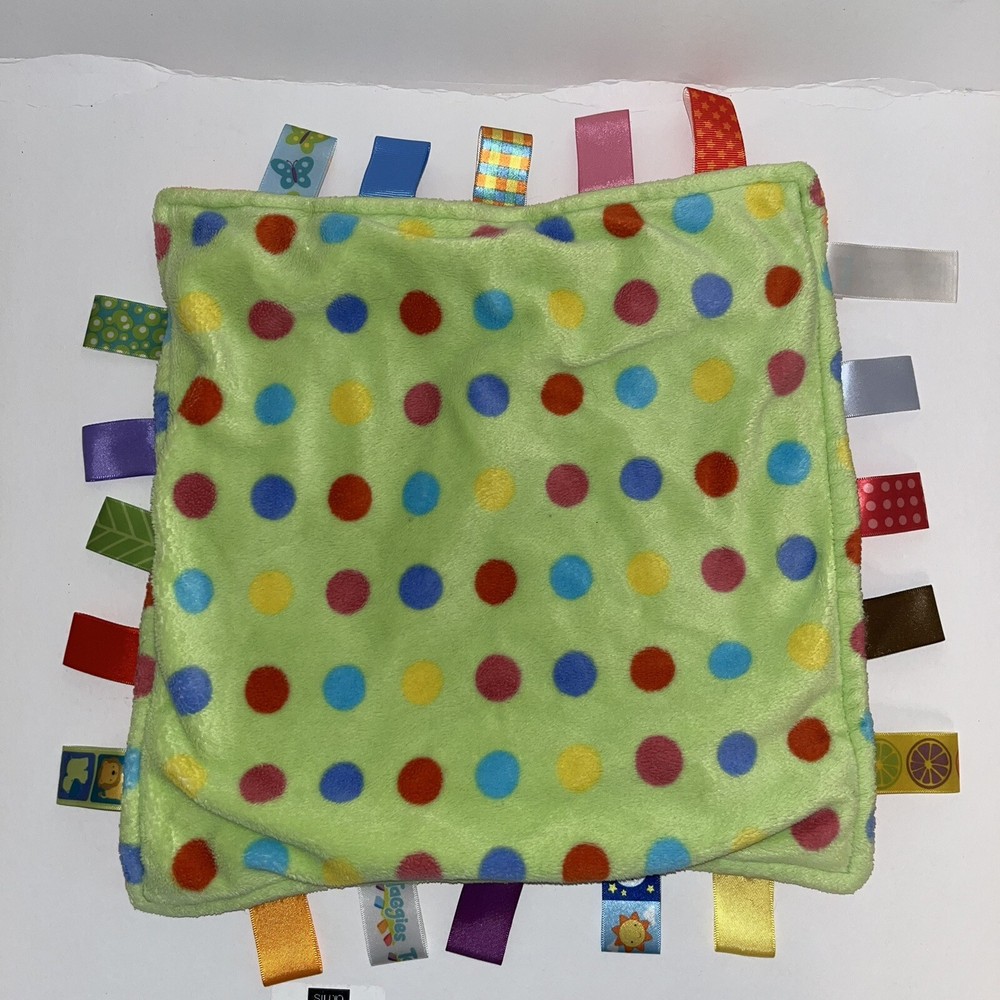 TAGGIES Blanket Green Orange Polka Dot Baby Security Lovey 12