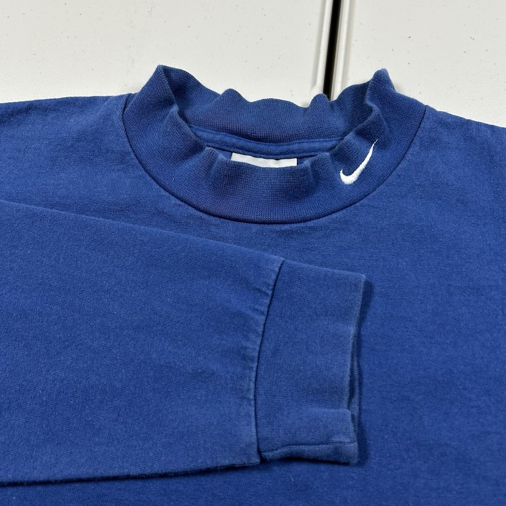 Vintage y2k Nike Mock Neck Long Sleeve Shirt Blue Swoosh Graphic Men's Size MED