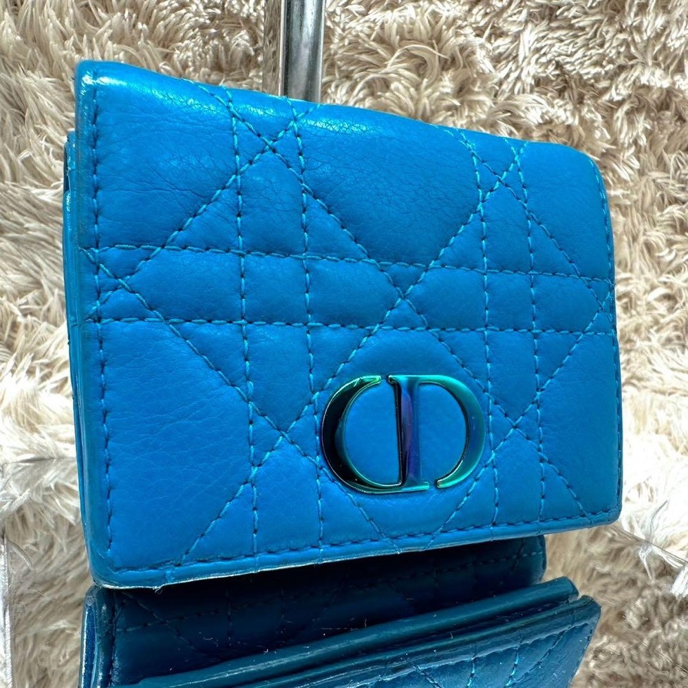 Christian Dior Blue Quilted CD Logo Trifold Wallet