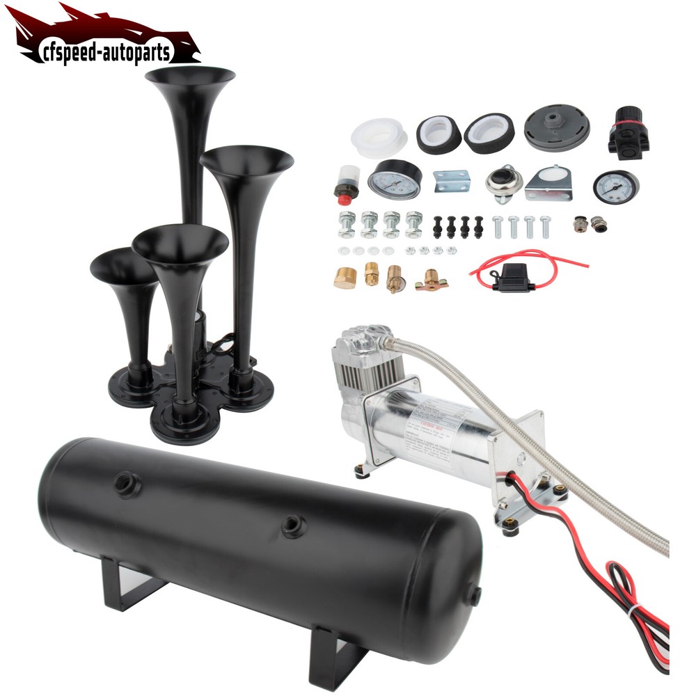 200PSI 3 Gallon Air Tank Train Horn Kit with 4 Trumpets for Trucks & Semis