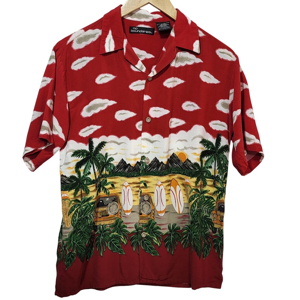 No Boundaries Boys XL 18 Red Hawaiian Shirt Tropical Surf Beach Rayon NB12K012