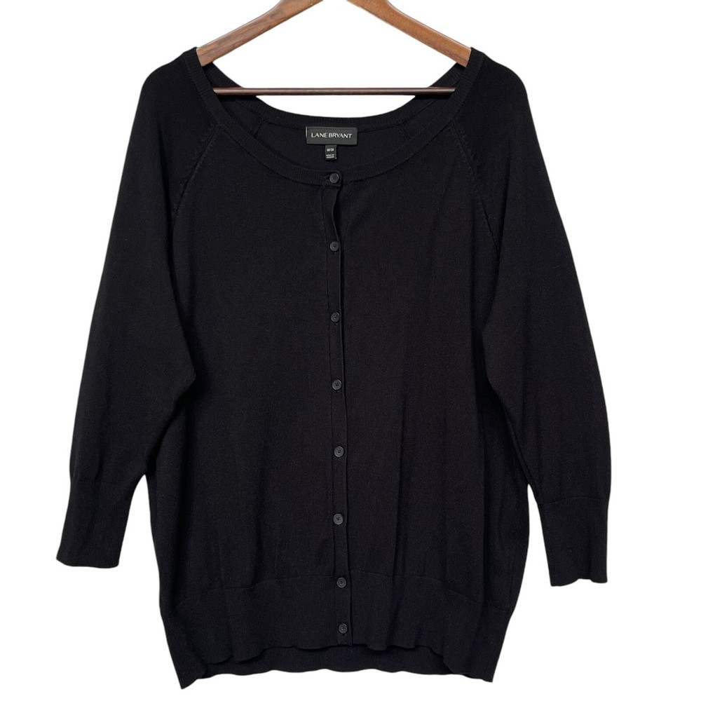 Lane Bryant Black Knit Cardigan Size 18/20 Button Front Raglan Sleeve