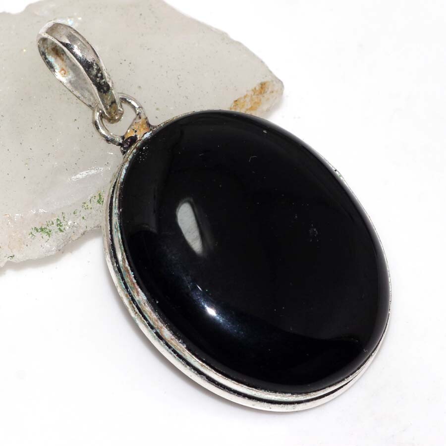 Black Onyx 925 Silver Plated Gemstone Handmade Pendant 1.7