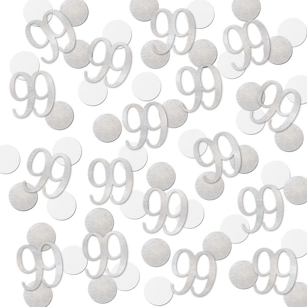 200 PCS Silver Glitter 99th Birthday Confetti for Table Decor