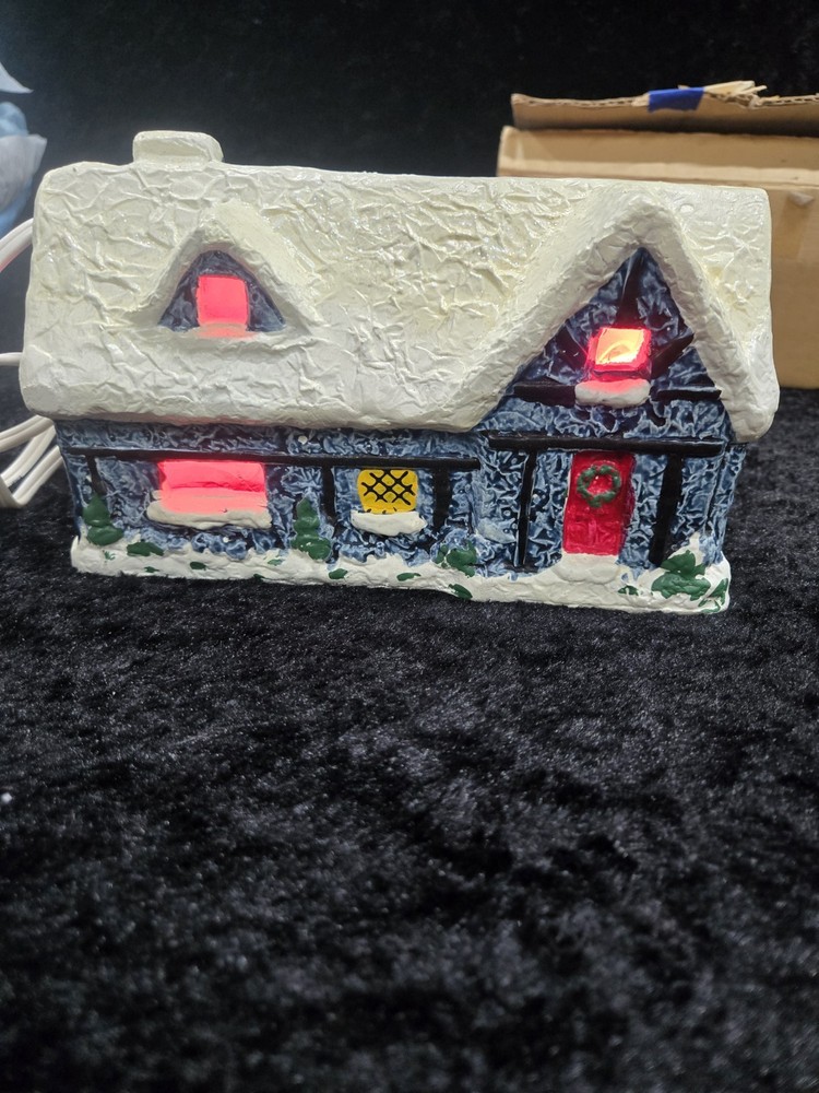 Blue House RB Made In Japan, Christmas Village Cellophane Windows**72-6