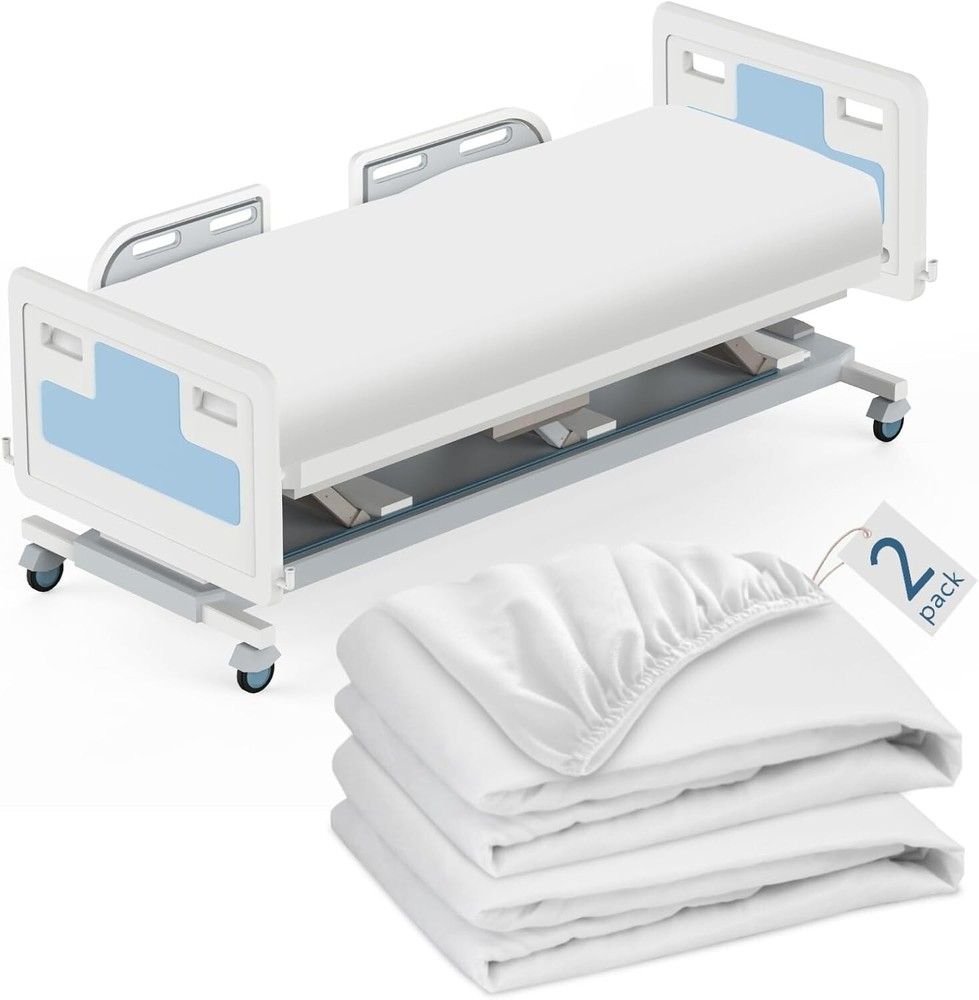 Soft Durable Fitted Hospital Bed Sheets for Home Care and Medical Use in White