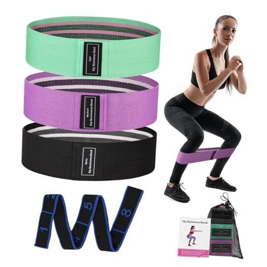 Fabric Resistance Bands Set,Exercise Bands for Legs Green/Purple/Black/Black