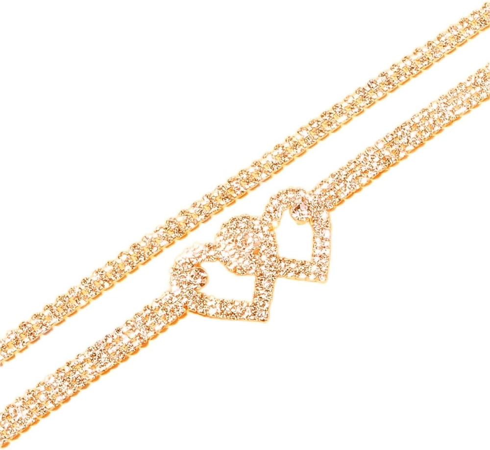 Sparkling Heart Rhinestone Ankle Bracelet Adjustable Beaded Crystal Charm for Women