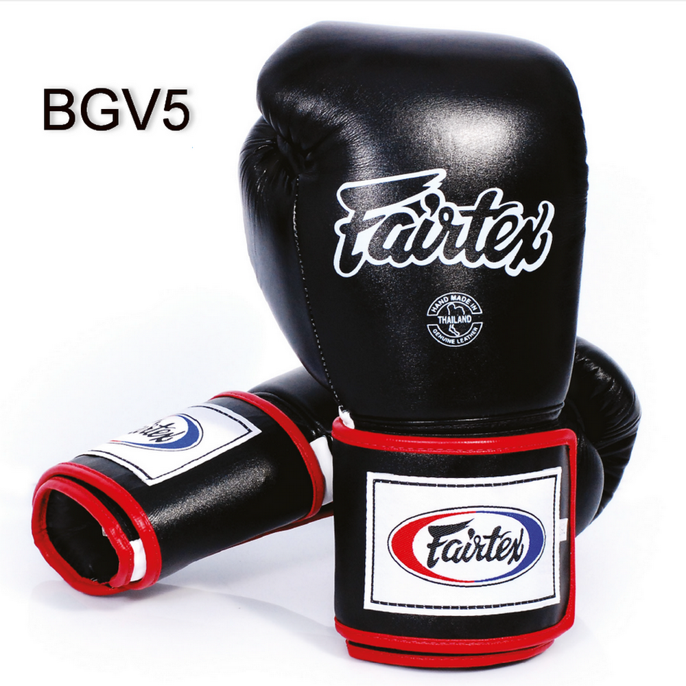 FAIRTEX BGV5 MUAY THAI KICK BOXING GLOVES BLACK WHITE RED 10 OZ CLEARANCE SALE-image
