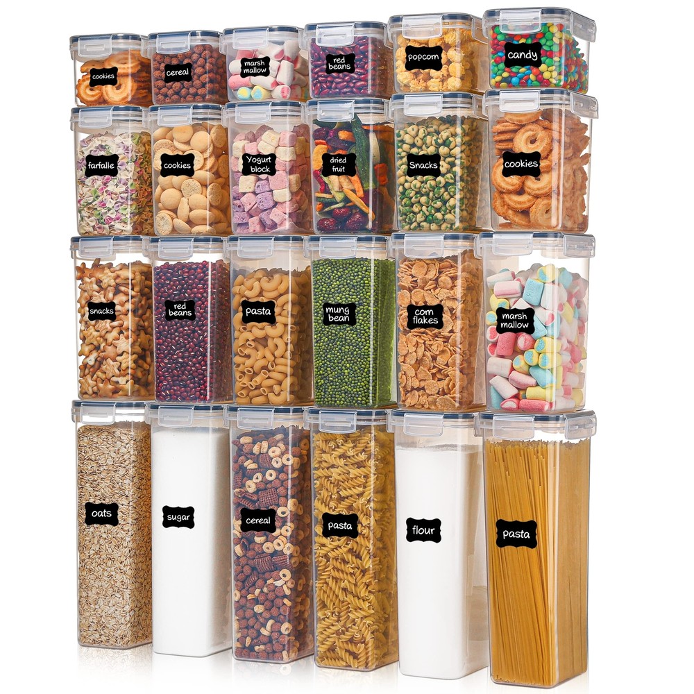 24-Piece Airtight Plastic Food Storage Containers with Lids for Kitchen Pantry Organization