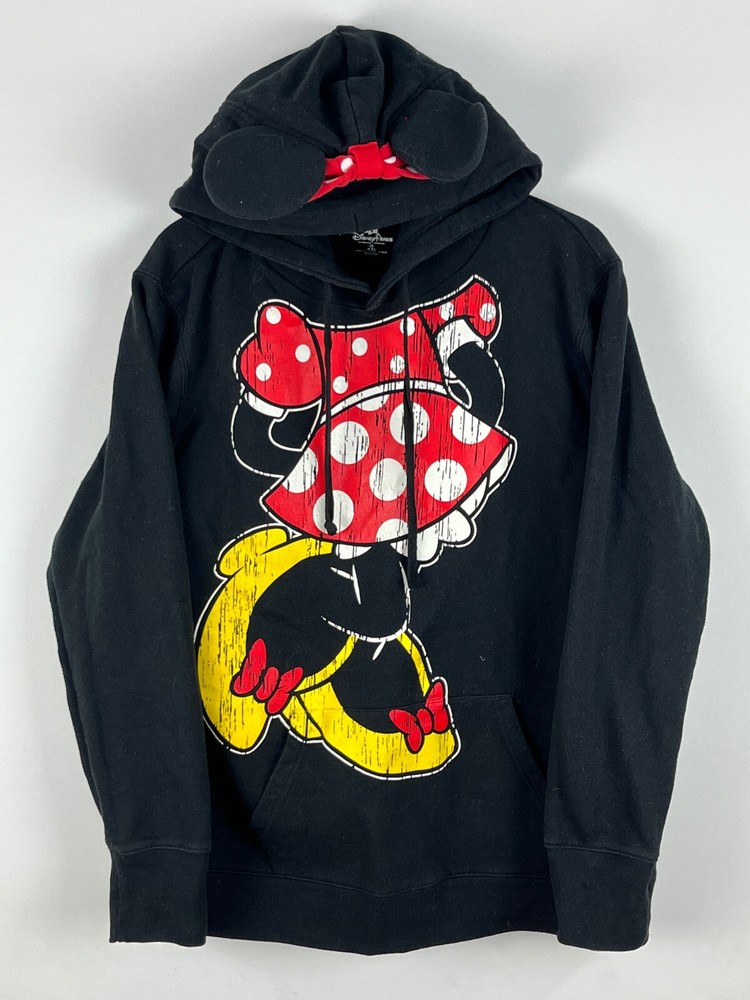 Disney Parks Minnie Mouse Hoodie Size XXL Black Long Sleeve Pockets Stretch