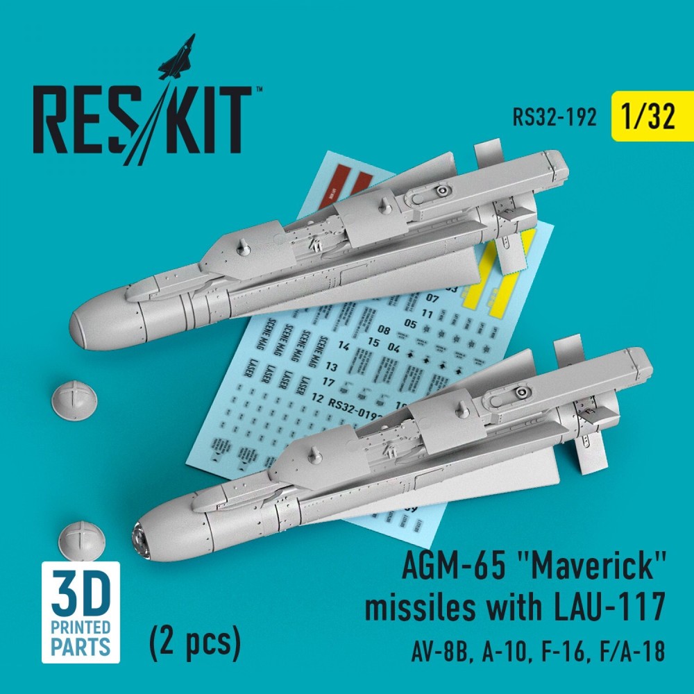 AGM-65 Maverick Missiles LAU-117 (2) AV-8B A-10 1/32 3D ResKit RS32-0192