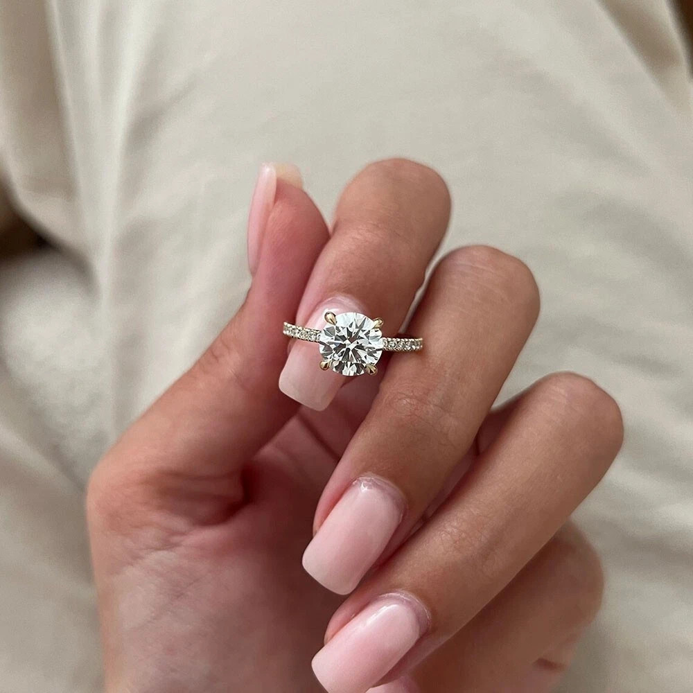 14k Yellow Gold Women Diamond Ring IGI GIA lab Grown Certified 2.20 Carat Round