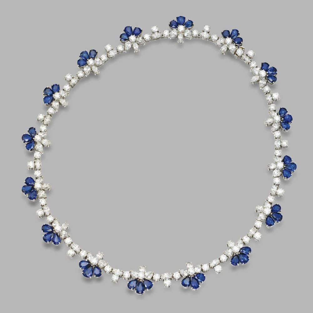 25ct Pear Blue Sapphire & CZ Tennis Necklace 14k White Gold Plated SLVR