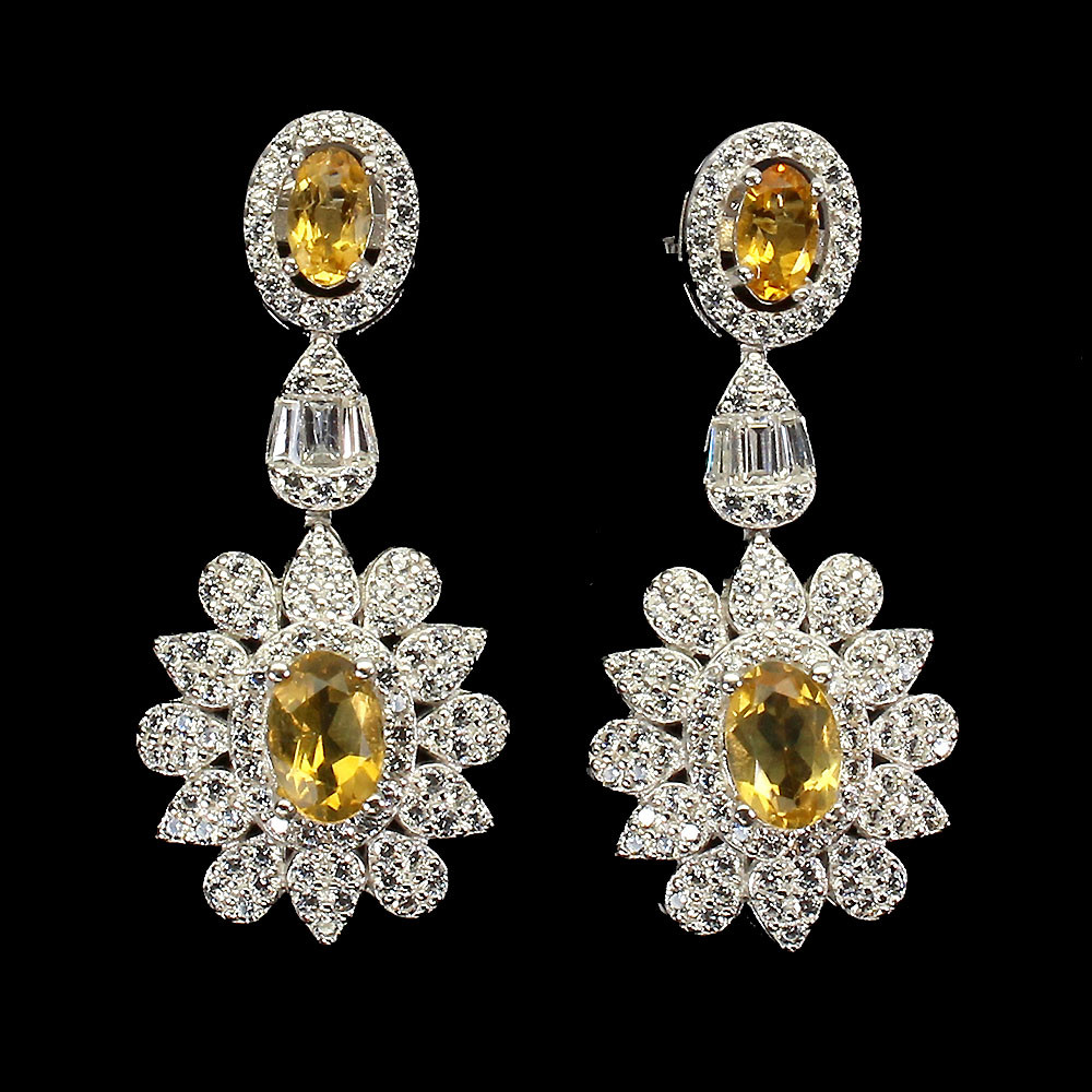 925 Sterling Silver Oval Citrine Earrings 6x4mm Natural Gemstone Jewelry