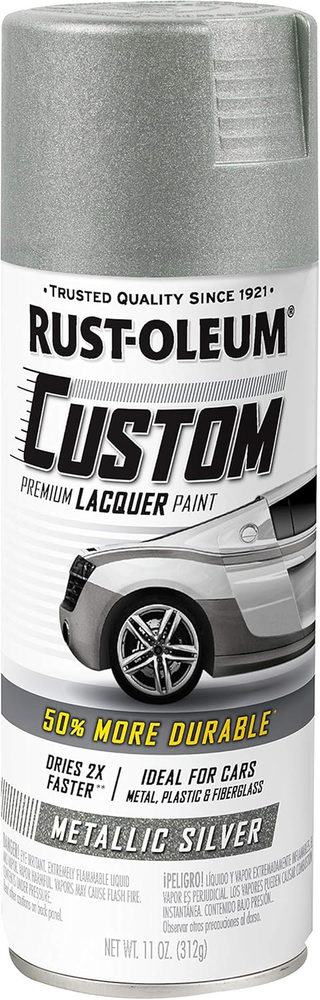 Rust-Oleum 323351 Automotive Custom Lacquer Spray Paint, 11 Oz, Metallic Silver