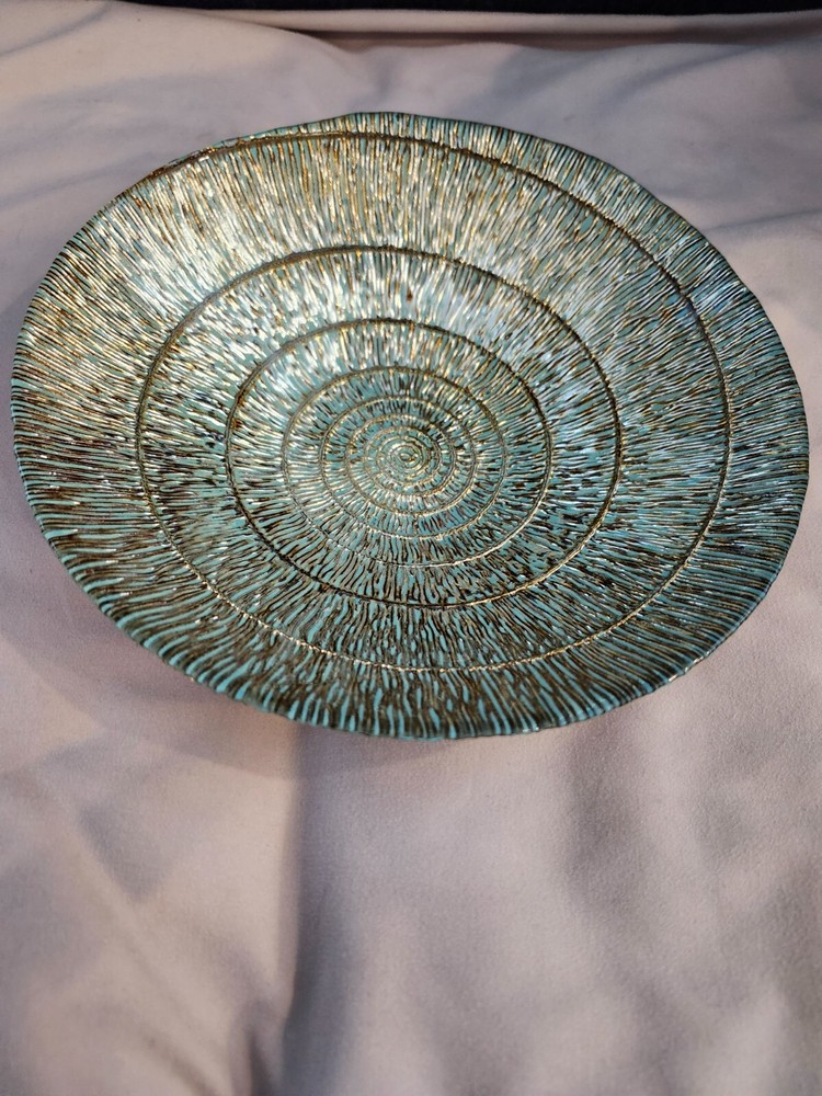 artistic beautiful greenish blue bowl with gold accents