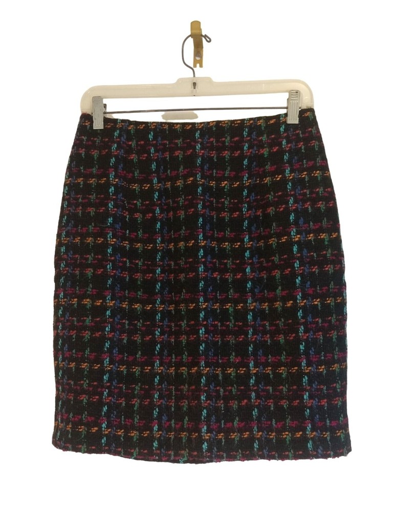 The Limited Skirt Womens Size 8 Black Teal Blue Pink Yellow Lined Tweed
