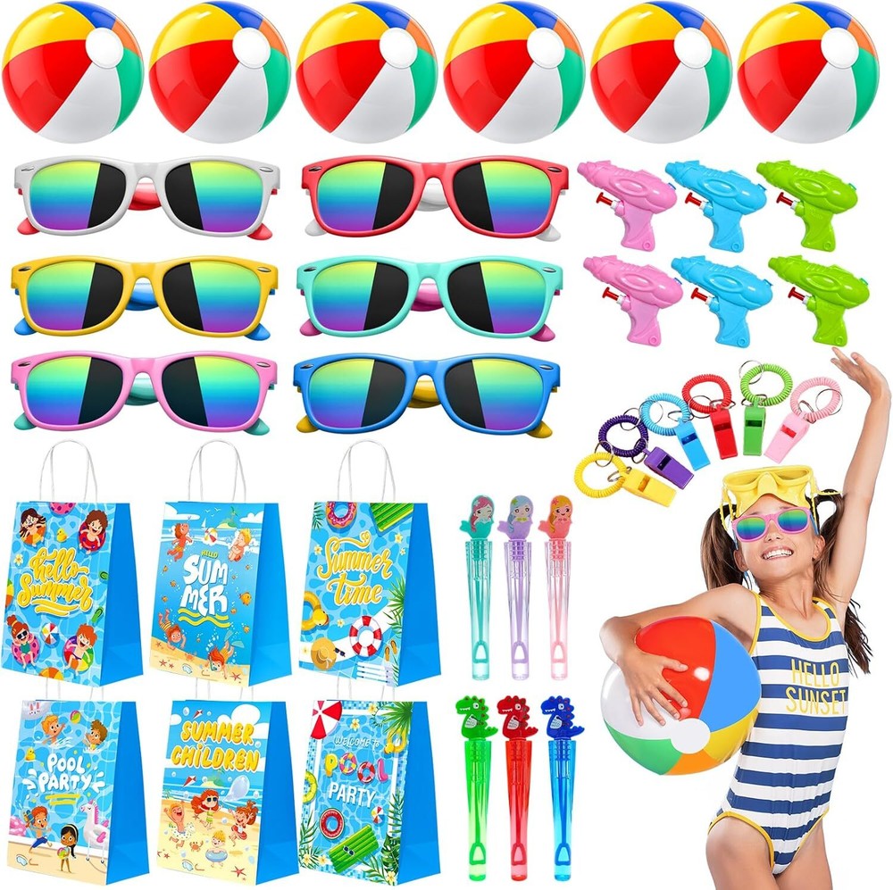 36PCS Bubble Wands & Beach Balls for Pool Party Decorations