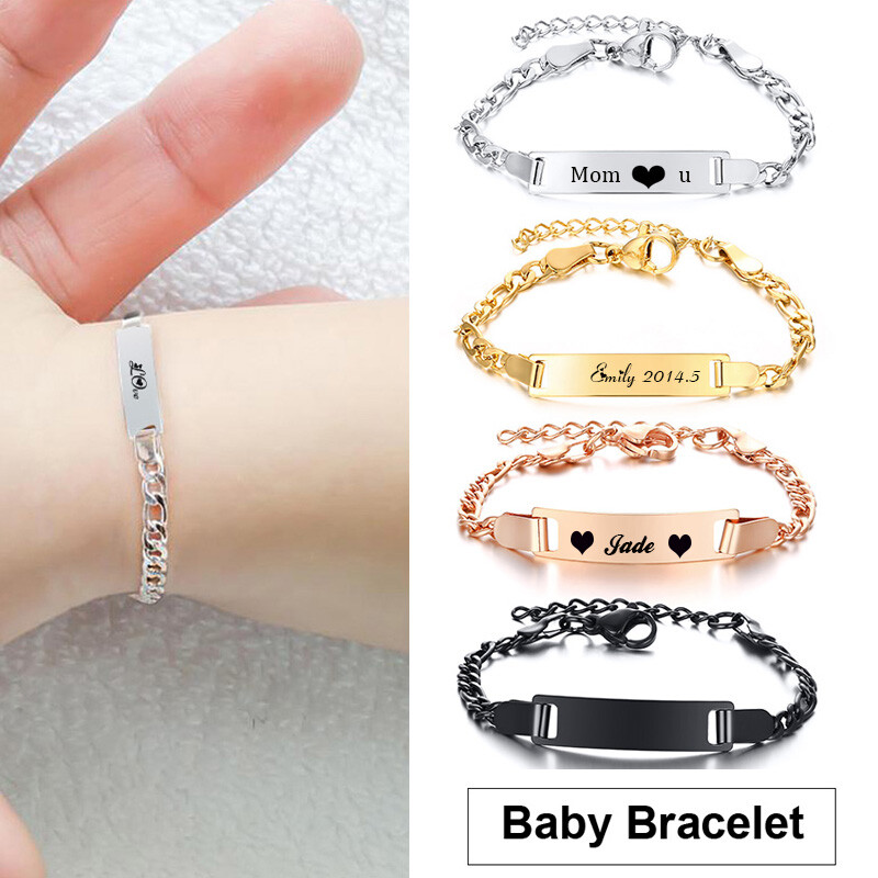 Baby Babi Bracelets Customize Name ID Bar Personalized Boys Girls Gift