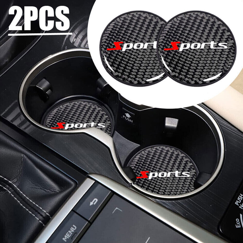 2x Carbon Fiber Car Cup Holder Pad Water Slot Non-Slip Mats Interior Accessories