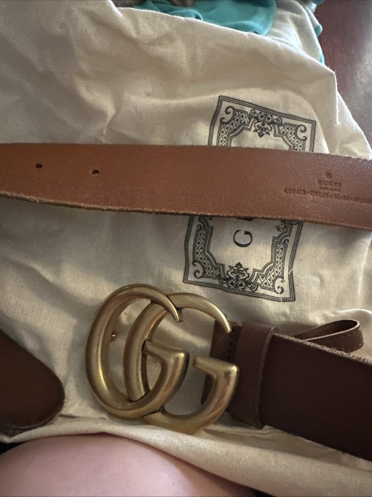 Leather Belt with Double G Buckle Size 85/34 Includes Bag Unused