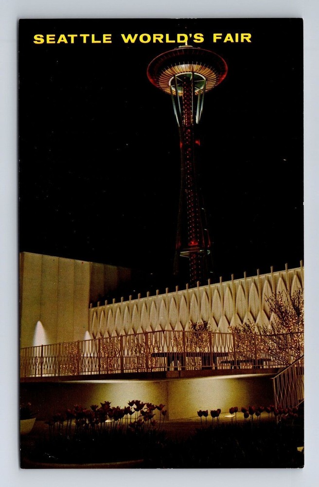 Vintage Seattle Space Needle Illuminated World's Fair WA Postcard