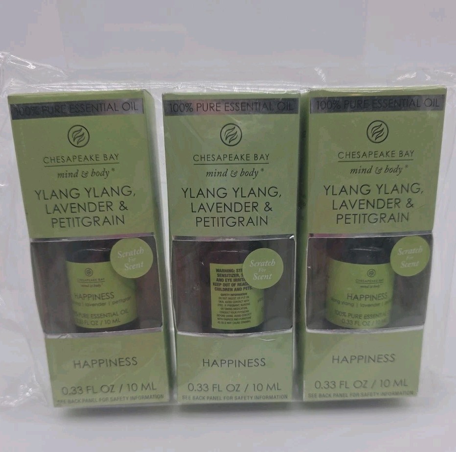 Chesapeake Bay Essential Oil: Happiness-Ylang, Lavender & Petitgrain 0.33oz 3pk