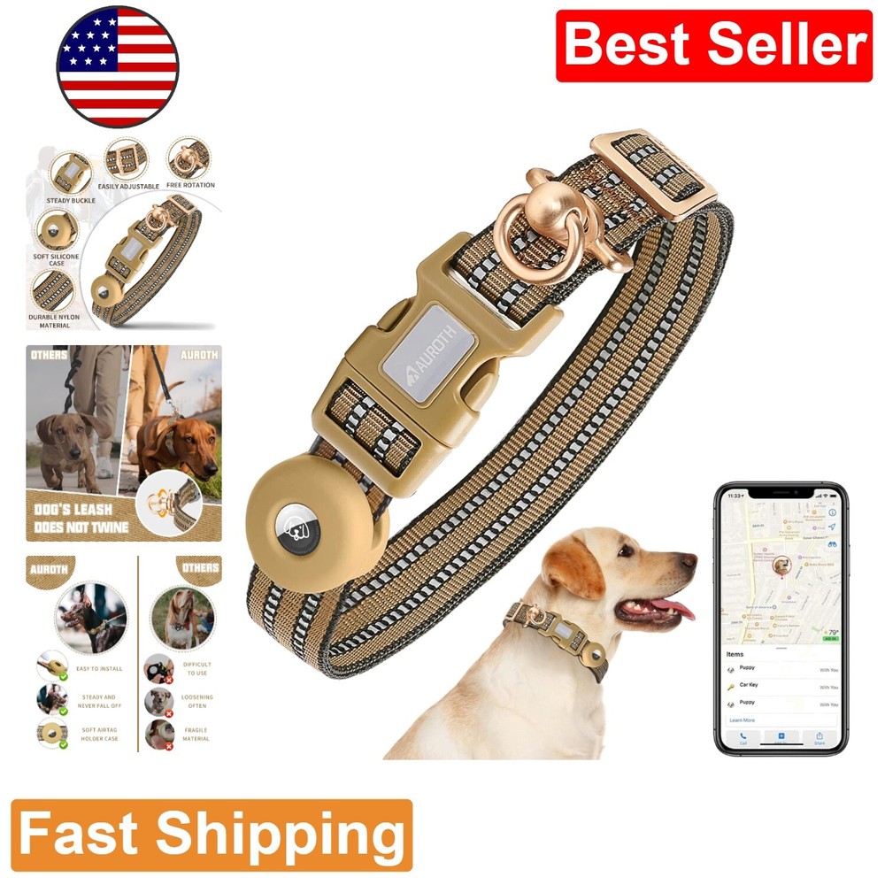 Adjustable AirTag Dog Collar with Secure Case Holder Fits 15.7 to 27.1 Inches