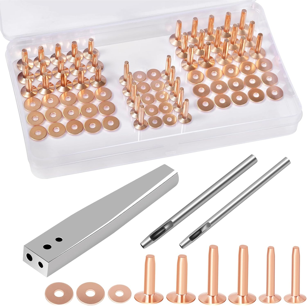 84Pcs, Copper Rivets and Burrs, #9 and #12 Burrs Setter, Leather Rivets Fastener