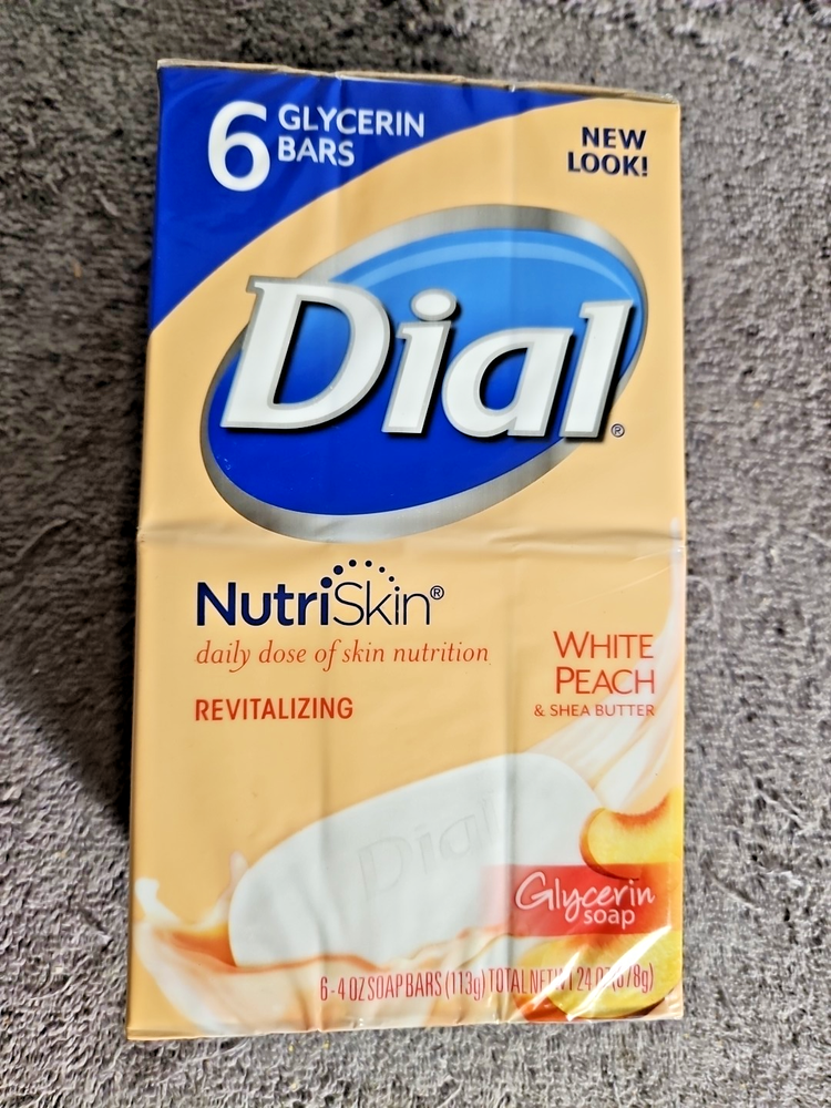 Dial NutriSkin White Peach Shea Butter Glycerin Bar Soap 6 Bars 3.2 Oz