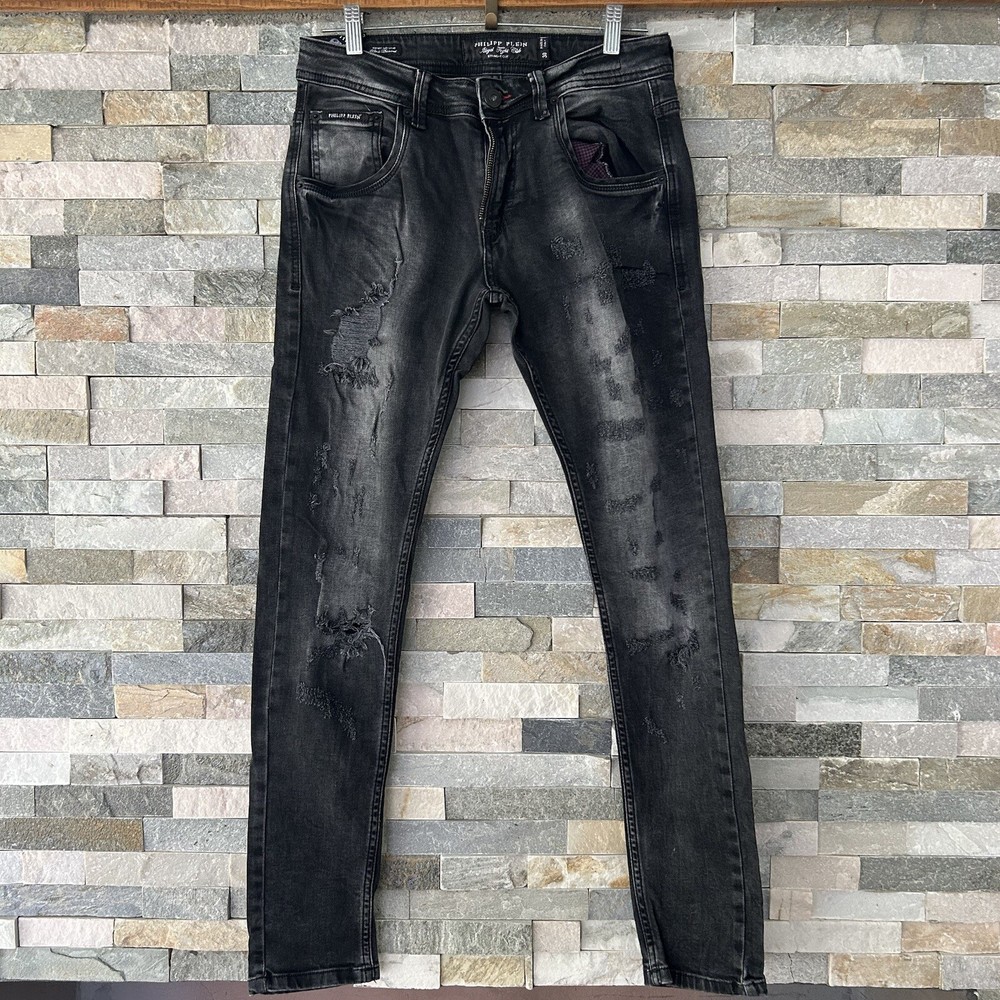 phillip plein Illegal Fight Club Straight Cut Skinny Jeans Black Size 30 By 32