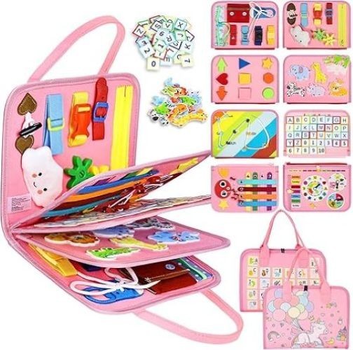 Toddler Busy Board Montessori Toys for 1 2 3 4 Year Old Girl Birthday Pink