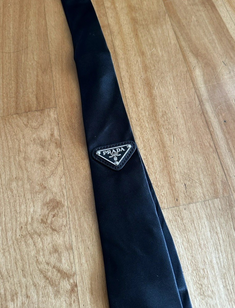Prada Re Nylon Tie with Triangle Logo for Men - Black