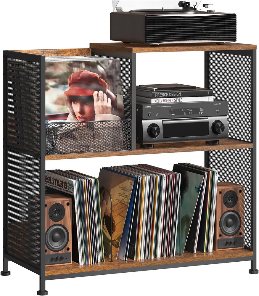 3 Tier Record Player Stand with 4 Adjustable Divider Record Player Table